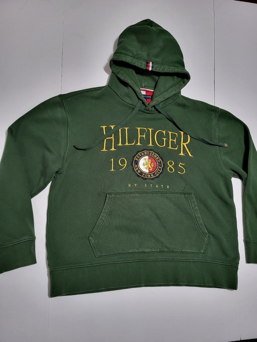 (#AA) VINTAGE Tommy Hilfiger Forest Green Hoodie with Yellow Crest Logo